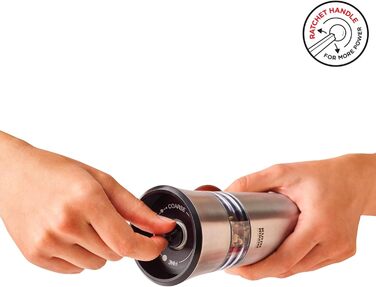 KUHN RIKON Salt and Pepper Mill made of Stainless Steel, Ratchet Spice Mill Manual, Silver, Adjustable Ceramic Grinder, Ergonomic Handle