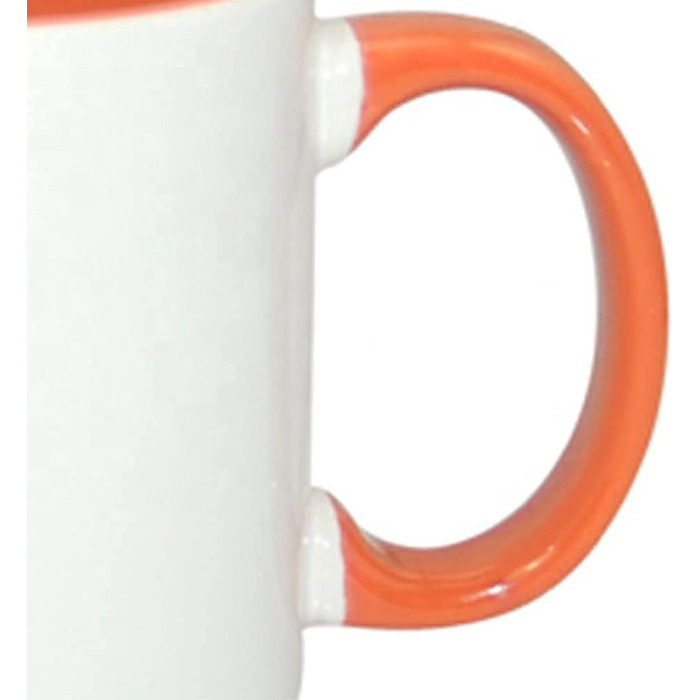 MR.R Set of 6 Sublimation Blanks, Dishwasher Safe, White Ceramic Mug, Porcelain, Coffee Mug with Inner Handle, Orange Color, Round Handle, 11 Ounces, for Heat Transfer Printing