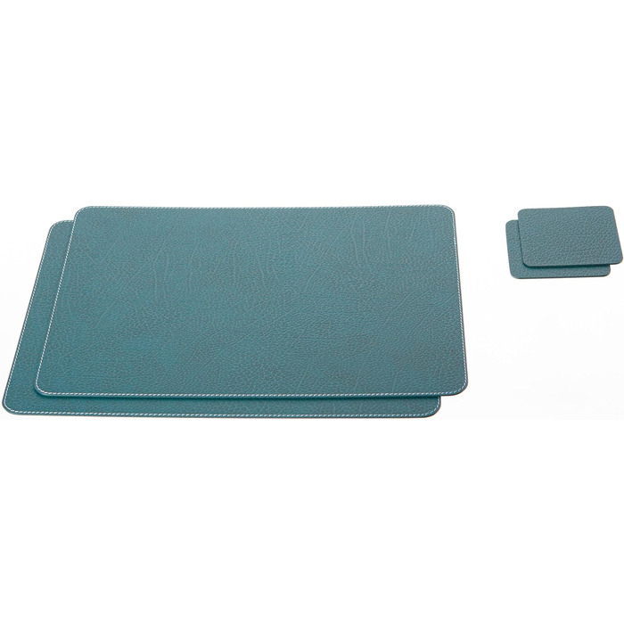 Placemats and Coasters made of Recycled Leather Table Sets, 2 Table Placemats, 40x30 cm and Coasters 10x10 cm (Petroleum Green)