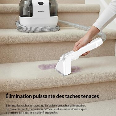 COCEAN Вакуумний пилосос для килимів та м'яких меблів | Комбінований килимовий та м'який пилосос | Мокрий/сухий пилосос з потужним всмоктуванням | Ідеально підходить для дивану та авто, колір Milky White
