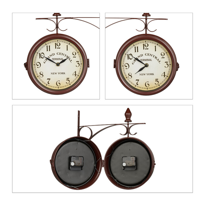 Relaxdays Double-Sided Train Station Clock in Brown