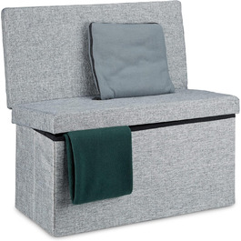 Складаний пуф Relaxdays з спинкою, 73x76x38 см, сіра лавка-скриня з лляної тканини, з місцем для зберігання та кришкою