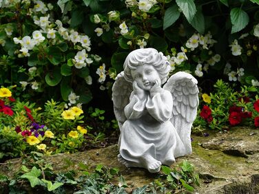 gartendekoparadies.de Angel Grave Angel, Stone Figure H. 21 cm, 4 kg, Grey, frost-proof made of cast stone for outdoor use