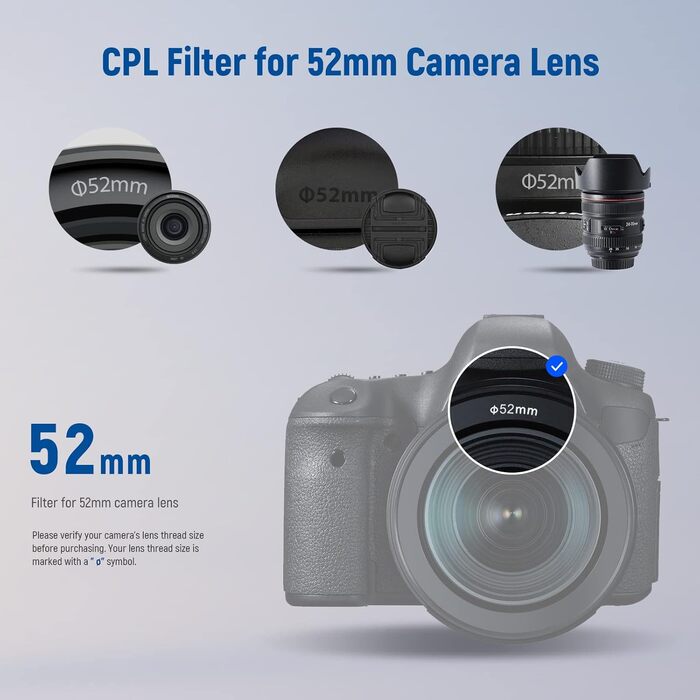 NEEWER Поляризаційний фільтр (Полярізатор) CPL, 52mm, з 30-шаровою плівкою, зменшує відблиски та покращує контраст