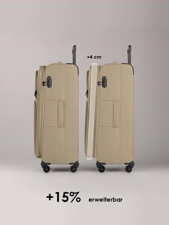 Набір валізак Smartbox (3 шт.) для жінок та чоловіків | Легкі та міцні валізи-ролери, якісний softcase, 4 колеса та кодовий замок | Розширювані | Бежевий колір