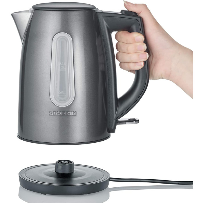 Електричний чайник SEVERIN WK 9540 сірий металік/чорний, 1,0 л, 2200 Вт, Single