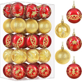 Набір прикрас на ялинку 30 шт. Кульки для ялинки 6 см, червоні та золоті, пластик