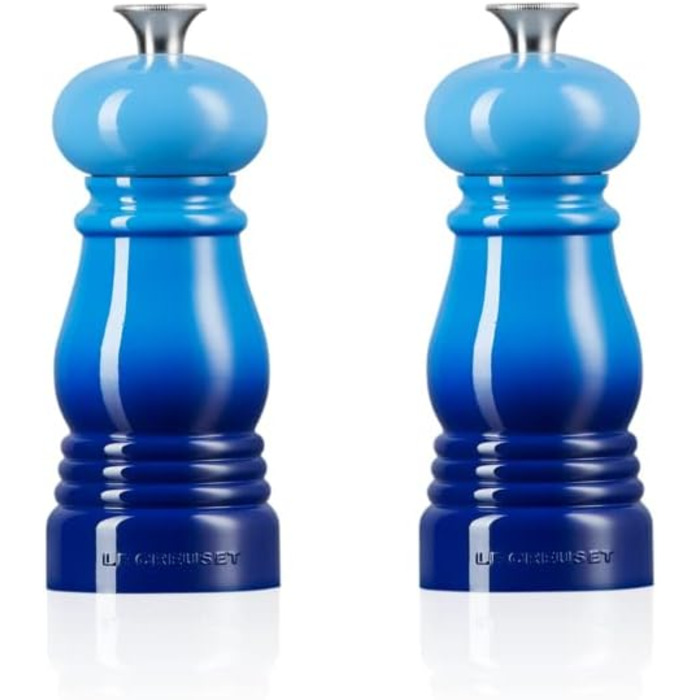 Le Creuset Small Mill Set, Salt and Pepper Mills, ABS Plastic, Each 5 x 5 x 12.1 cm, Ceramic Grinder, Azure, 44900112200000