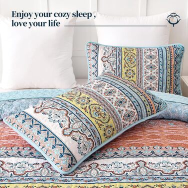 Ковдра стеганий богемний WONGS BEDDING, розмір King, 261,6 x 228,6 см, жовтогарячий, мікрофібра, 3 шт. (King, Рожевий, Синій)