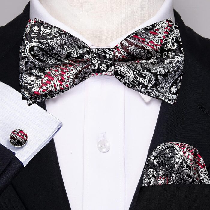 Краватка-метелик Barry.Wang для чоловіків, візерунок пає, шовк, нагрудна хустинка та запонки, для весілля, вечірки, формальних заходів. Чорний, червоний, сірий