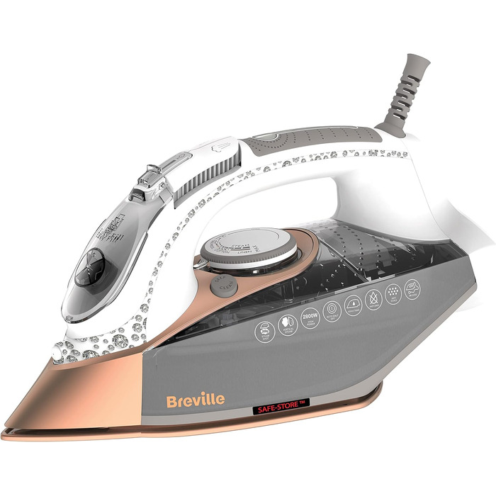 Праска Breville Powersteam 2600W з керамічною підошвою, 220 г паровий удар, вертикальний струмінь 50 г/хв, автовимкнення, білий/блакитний
