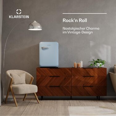 Холодильник Klarstein Audrey Evo 68L ретро блакитний: компактний міні-холодильник з реверсивною дверцятами та регульованими ніжками, 40 дБ, клас енергоефективності E