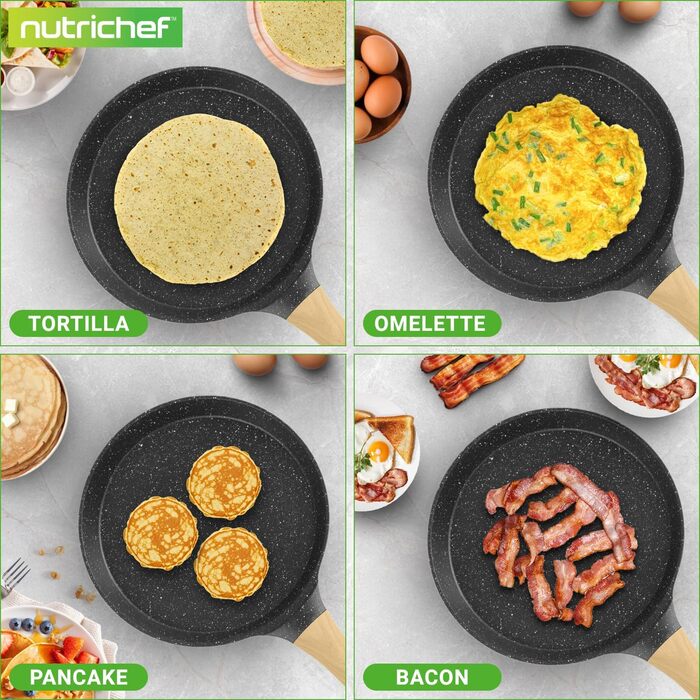 Nutrichef Сковорода для млинців індукційна антипригарна, 2 шт. 28 см, алюміній з мармуровим покриттям, з дерев'яною лопаткою