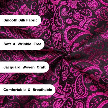 Комплект чоловічого жилета Hi-Tie: однотонний оксамит Paisley, краватка, метелик, нагрудна хустка, запонки, бутоньєрка, для смокінга та бізнесу (3XL, яскраво-рожевий)