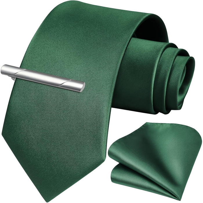 Чоловіча краватка HISDERN однотонна, з нагрудною хусткою та затискачем для краватки, зелена - ідеальний комплект для весілля та свят