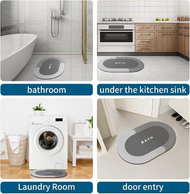 Килимок для ванної кімнати, гумовий, швидковисихаючий, неслизький, 40 x 60 см (Світло-сірий)