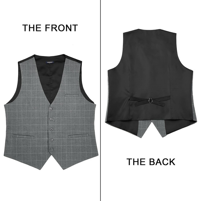 Жилет для костюма чоловічий HISDERN, бавовна, в клітинку, світло-сірий, розмір XL