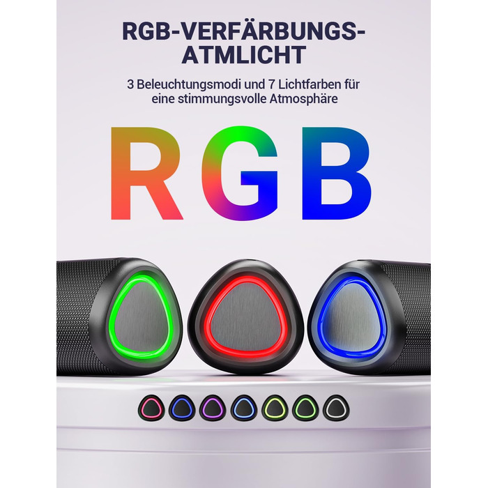Портативна Bluetooth колонка UOHHBOE з RGB підсвічуванням, 15W, TWS, водонепроникна IPX5, AUX, TF картка, 15 годин роботи