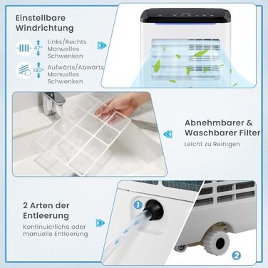 Мобільний кондиціонер COSTWAY 9000 BTU з витяжним шлангом: 4-в-1 (охолодження, вентилятор, обігрів, осушувач), з режимом сну, таймером 24 години, пультом дистанційного керування