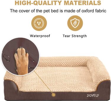 Ортопедичне ліжко для собак Joyelf середнього розміру, U-подібне диван з піни, знімний та пральний чохол та антиковзаюча підкладка для собак маленьких та середніх порід - Колір кавовий - 70*52*16.5 см