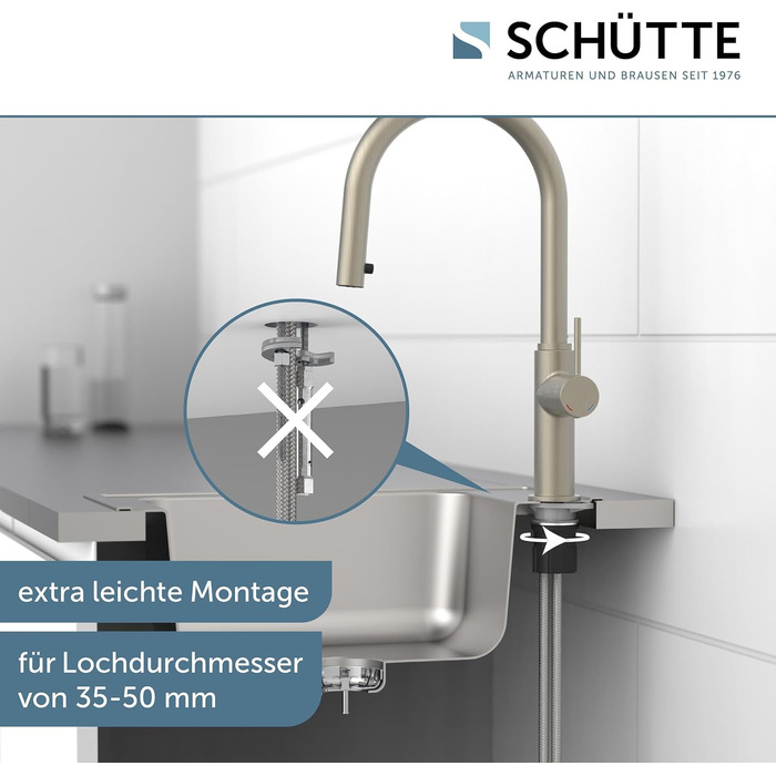 Кухонний змішувач SCHÜTTE 79562 Blackpool з висувною лійкою, поворотний на 360°, з однорідним змішувачем, нержавіюча сталь