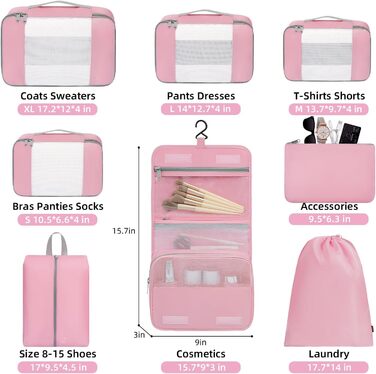 Органайзери для подорожей BAGAIL, набір 10 шт. різних розмірів, для ручної поклажі, колір: м'ятно-зелений