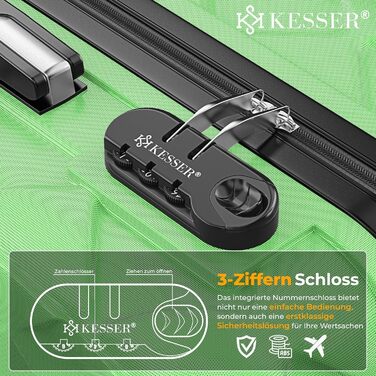 Набір валіз KESSER® 3 шт. | ABS валізи з кодовим замком, ваговою валізою та органайзером для подорожей | Валізи для ручної поклажі та великі валізи для бізнесу та подорожей (Apple Green)