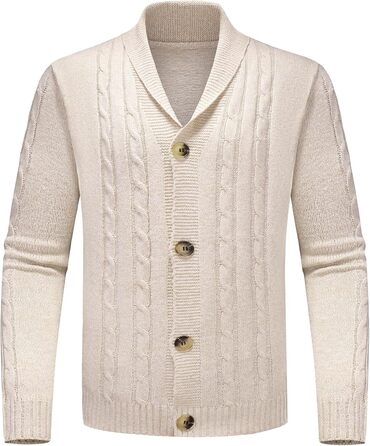 Чоловіча в'язана жилетка з коміром-шарфом, в'язаний пуловер, однорядна жилетка для осені та зими, бежевого кольору
