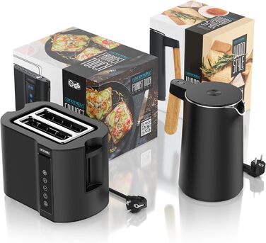 Електричний чайник Arendo з регулюванням температури, 1.5л, нержавіюча сталь, подвійні стінки, BPA Free, функція підтримки тепла, чорний матовий (Set 1)