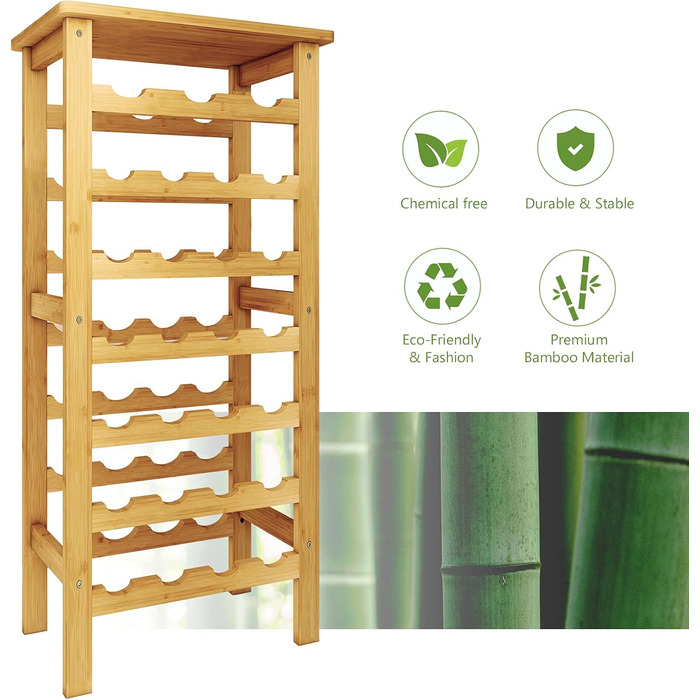 Dripex Wine Rack Bamboo Wine Bottle Rack 7 Tier Bottle Rack for Cellar Kitchen 27 Bottles 0.75 and 1 Liter 47 x 29 x 102CM