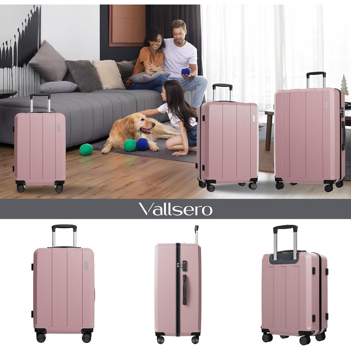 Набір валіз, багажний набір, роликові валізи, дорожній набір валіз 5шт, ABS пластик, TSA замок, містить 1 сумку та 1 косметичку, 4 колеса, телескопічна ручка з алюмінію (рожеве золото)