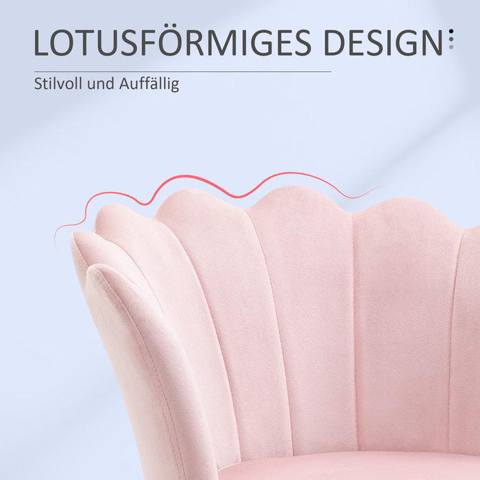 HOMCOM Armchair Living Room Relaxer Lounge Chair with Lotus Shape Upholstered Armchair with Metal Legs, Velvet Look, Single Armchair for Bedroom, Pink | Aosom