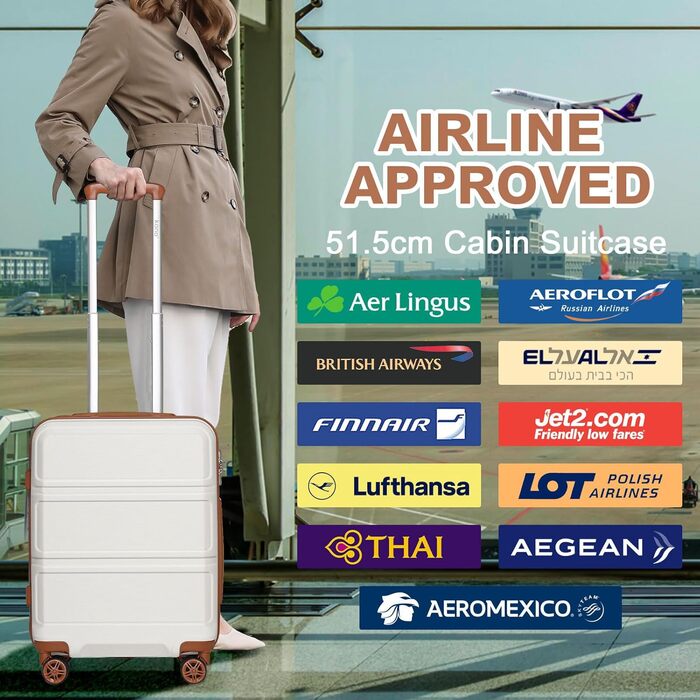 Чемодан KONO 24 дюйми, ABS, з TSA-замком, 4 колеса, 65×44×25.5 см, кремовий