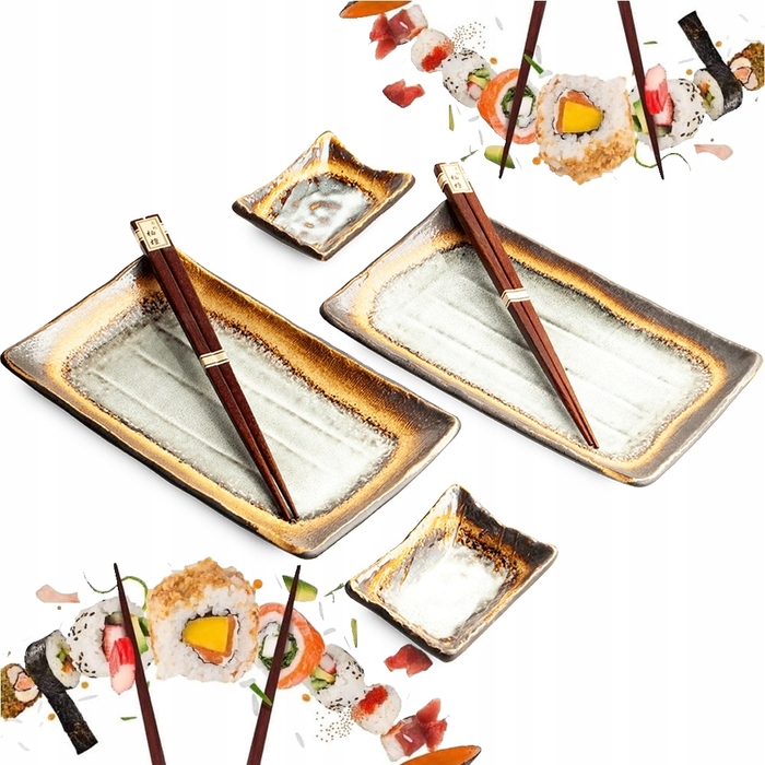 Набір керамічного посуду для суші EDO JAPAN (жовто-сіро-коричневий) на 2 особи