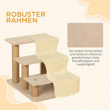 PawHut 4-Step Dog Stairs, 35 cm Cat Stairs for Bed and Sofa, Pet Stairs for Dogs and Cats up to 5 kg, Plush Appearance (46L x 35W x 35H cm, Beige)