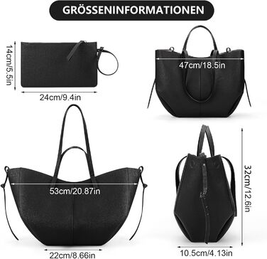 Велика жіноча сумка-шопер TIAASTAP зі штучної шкіри, елегантна сумка на плече для університету, покупок, подорожей, чорна