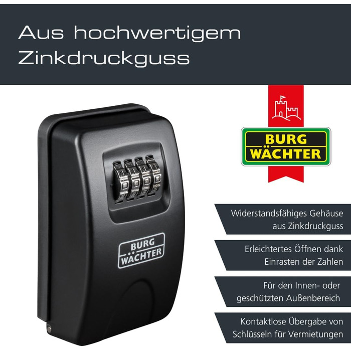 Ключниця-сейф Burg Wächter Key Safe 10 з 4-цифровим кодом для зовнішнього та внутрішнього встановлення, чорна
