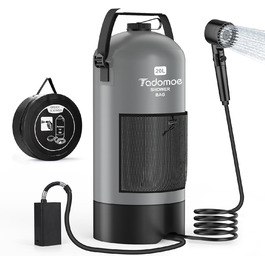 Сонячний душ Tadomoe 20L з насосом та сумкою, 2000mAh, для кемпінгу, пляжу, подорожей (сірий)