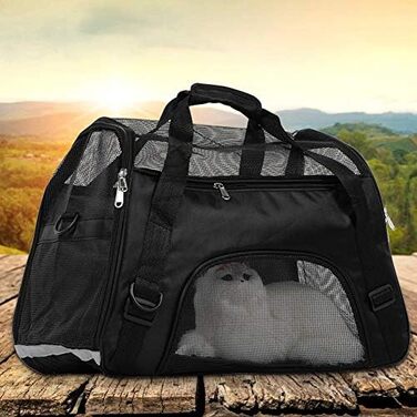 Транспортна сумка для собак і котів, складна переноска для тварин, чорна (L)