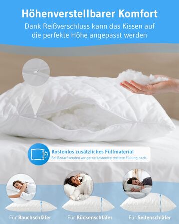 2-Pack Pillows 40x80 VERDA, 100% Sustainable, Orthopedic 40 x 80 cm Bed Pillows, Pillow made from Recycled Material, Adjustable Height for Back Sleepers, Side Sleepers, Allergy-Friendly Pillow 40x80 cm - Double Pack