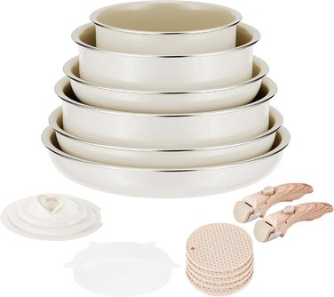 Набір посуду RIOVARM з індукційним дном, антипригарне покриття, граніт, знімні ручки, силіконові кришки, 6 предметів