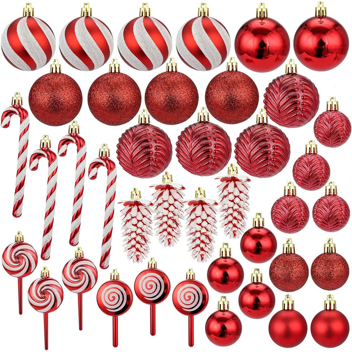 Набір прикрас на ялинку 40 шт. Червоні ялинкові кулі з пластику, міцні, для декорування ялинки
