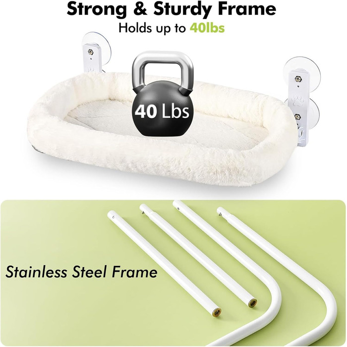 Крісло-гамак для котів на вікно 60x30 см, розкладне, сірий (білий, 30x60 см), до 18 кг