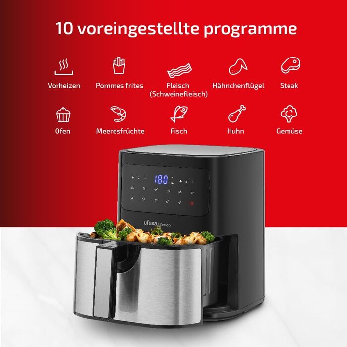 Фритюрниця Ufesa Twist з гарячим повітрям, 2л, 6 програм, 1200W, таймер, 80-200°C, без BPA, антипригарне покриття, Cool-Touch, біла, ексклюзив Amazon