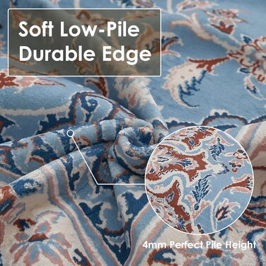 OMERAI Rug Living Room Washable Short Pile Rug Oriental Soft Bedroom Blue Non-Slip Vintage Rug 60x130CM Machine Washable Rug