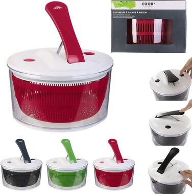 Сушарка для салату COOK CONCEPT, пластикова, чорна/червона/зелена, 24,5x24,5x16,5 см