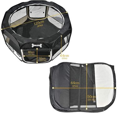 Вольєр для цуценят Melko 125x125x64 см, чорний, розкладний, для собак, котів, кроликів