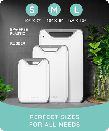 Набір з 3 сірих дощок для нарізання з пластику, стійкі до миття в посудомийній машині, з жолобками для соку, для м'яса, овочів, фруктів, з зручною ручкою