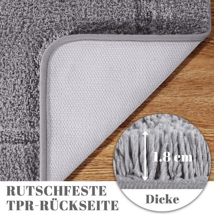 Набір килимків для ванної кімнати SOANNY (2 шт.), мікрофібра, антиковзаючі, швидковисихаючі, сірий. Розміри: 53x86 см та 50x50 см