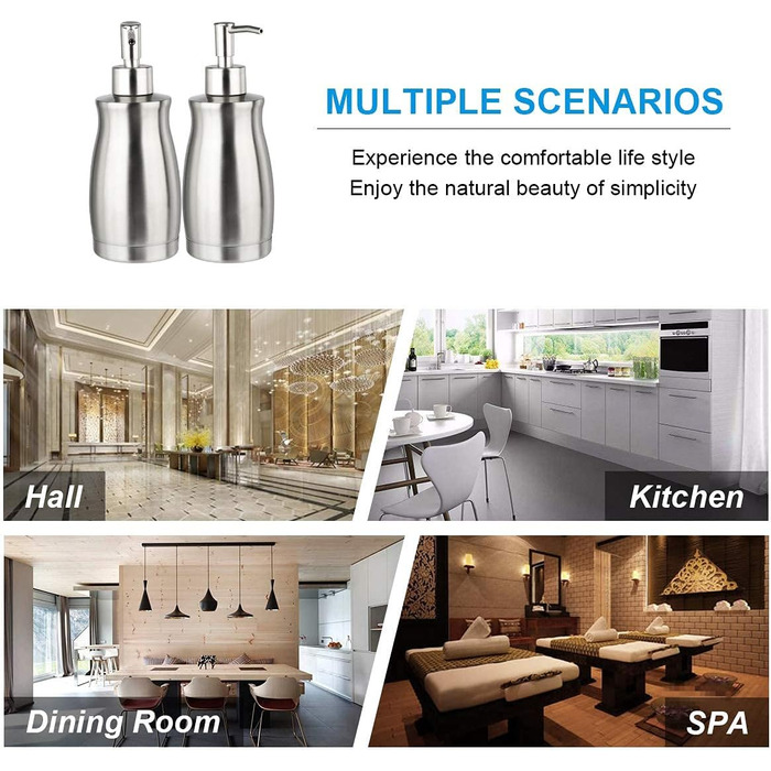 Дозатор для мила ARKTEK з нержавіючої сталі, 400 мл, 2 помпи, щітка, багаторазовий, для мила, шампуню, гелю для душу, миючого засобу, кухня, ванна кімната